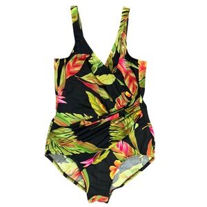 Miraclesuit Women's Size 12 Tropical Floral One Piece Swimsuit Ruched Beach